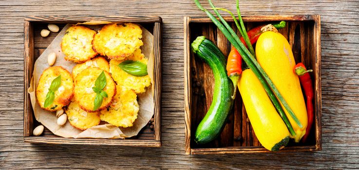 Autumn muffins from zucchini.Autumnal dish.Vegetarian cuisine.Dietic food
