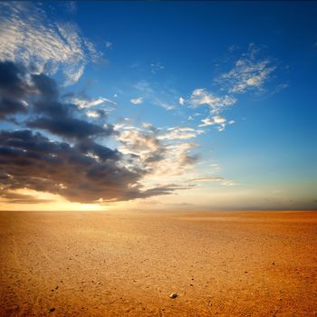 Sandy desert in Egypt at the sunset