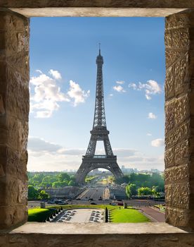 View on Eiffel Tower from ancient window