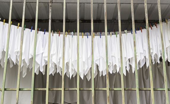Hanging clothes, linen drying detail