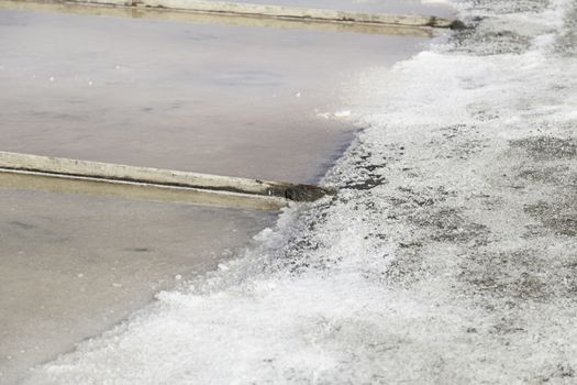 Natural salt mines, detail extraction of salt, water