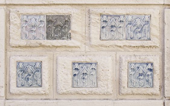 Typical decorative tiles, antique tiles detail Lisbon, art and decoration