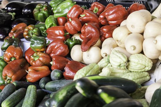 Fresh vegetables in a market, detail of healthy food, traditional market