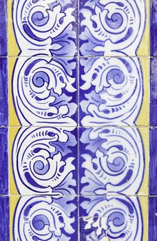 Typical decorative tiles, antique tiles detail Lisbon, art and decoration