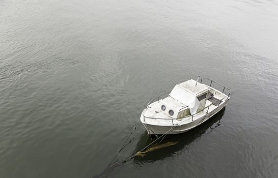 Old motor boat in the ocean, transportation vacation