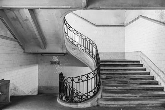 Spiral stairs ancient old market in Lisbon