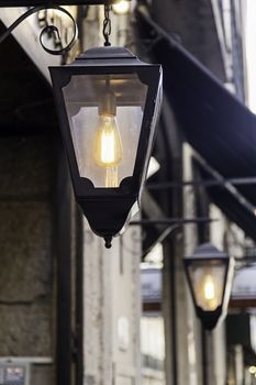 Lantern lit inside of station, lighting