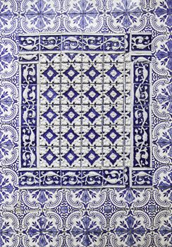Typical decorative tiles, antique tiles detail Lisbon, art and decoration