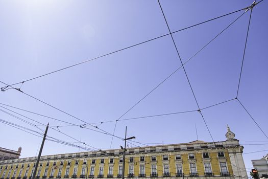 Tram rails hung in buildings, transportation