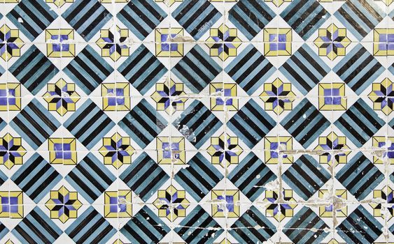 Typical decorative tiles, antique tiles detail Lisbon, art and decoration