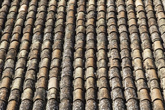 Ceramic tiles, detail of a background on a roof, insulation