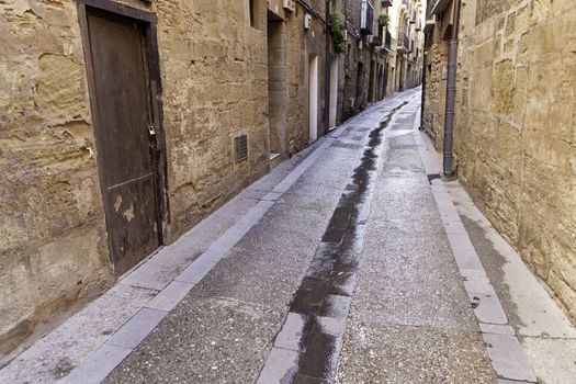 Old medieval alley, detail of a cobbled, ancient street