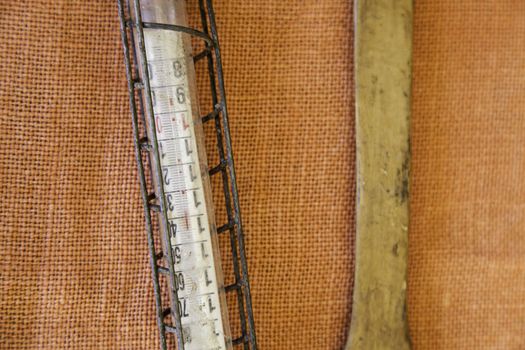 Old measuring thermometer, tool detail, temperature