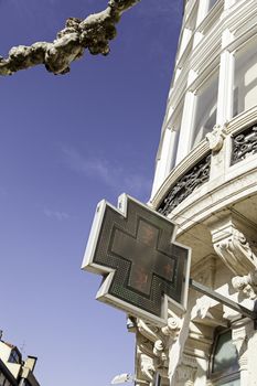 Pharmacy in the city, detail of medicine store, health
