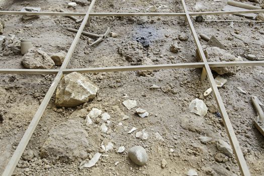 Archaeological excavation, detail of an ancient exploration, prehistory
