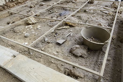 Archaeological excavation, detail of an ancient exploration, prehistory
