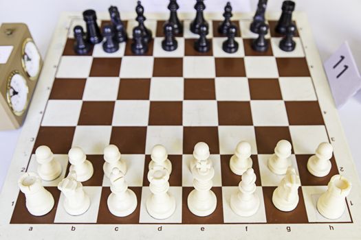 Chess in a championship, detail of a game, intelligence and strategy
