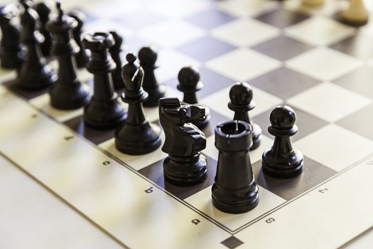 Chess in a championship, detail of a game, intelligence and strategy
