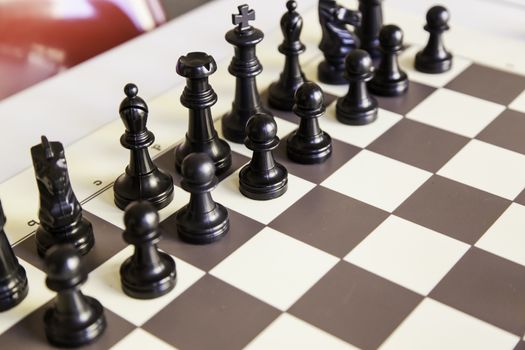 Chess in a championship, detail of a game, intelligence and strategy
