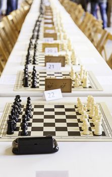 Chess in a championship, detail of a game, intelligence and strategy
