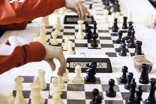 Chess championship, detail of a championship of intelligence, competition, board game