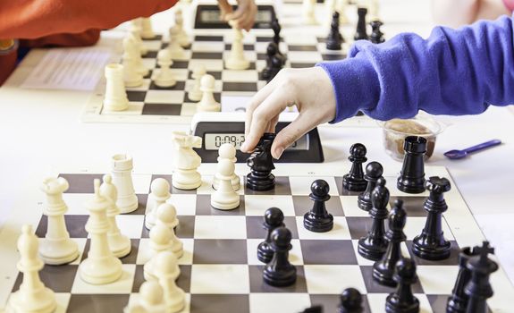 Chess championship, detail of a championship of intelligence, competition, board game