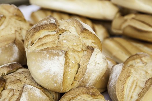Artisan bread, detail of baked bread on the street