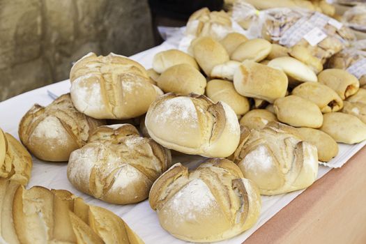 Artisan bread, detail of baked bread on the street