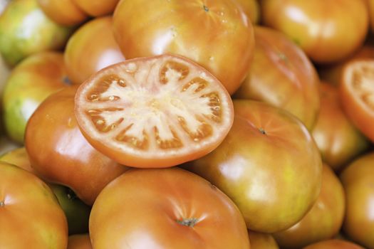Tomatoes in a market, detail of a vegetable, ecological agriculture