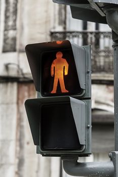 Traffic light, red, signal detail for pedestrians, traffic in the city