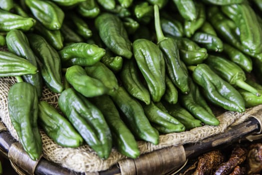 Peppers of the padron, detail of fresh and raw vegetables, healthy food
