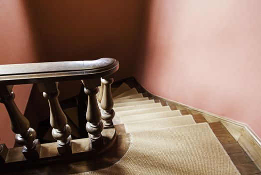 Old wooden stairs, detail of a victorian stairs, art and architecture