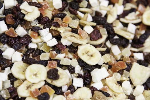 Dried fruits, detail of dried sweet fruits, preservation and healthy food, diet