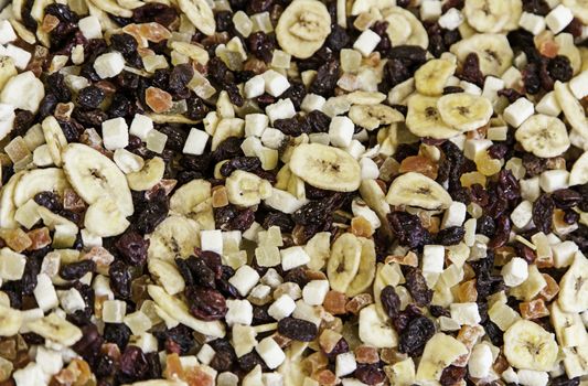 Dried fruits, detail of dried sweet fruits, preservation and healthy food, diet