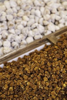 Dried plums, detail of dried fruit, preservation and healthy food