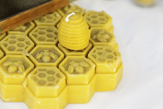 Beeswax candles, detail of craft candles, art and health