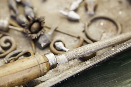 Tools for wood, detail of a carpenter's table, manual work