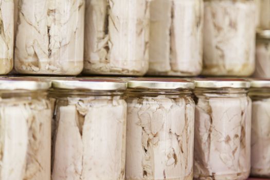 Canned tuna, detail of a canned fish, healthy food, diet