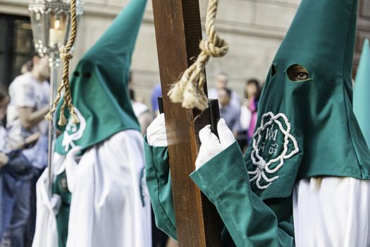 Holy week procession, detail of christian tradition, religion, faith and devotion