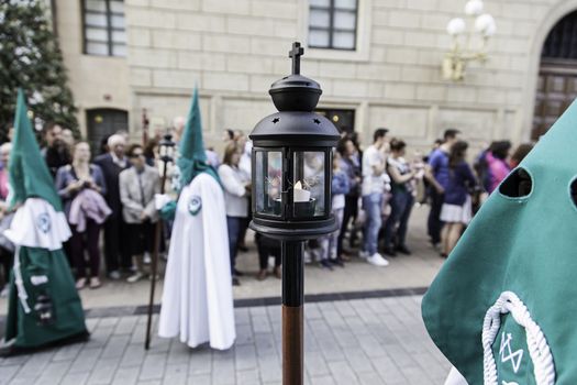 LOGROÑO, LA RIOJA, SPAIN - APRIL 15: Holy Week, religious tradition procession with people in typical costumes, on April 15, 2017 in Logroño, La Rioja, Spain