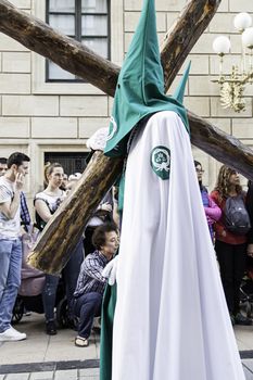LOGROÑO, LA RIOJA, SPAIN - APRIL 15: Holy Week, religious tradition procession with people in typical costumes, on April 15, 2017 in Logroño, La Rioja, Spain