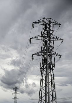 Towers of electricity, detail of energy transport, power and danger