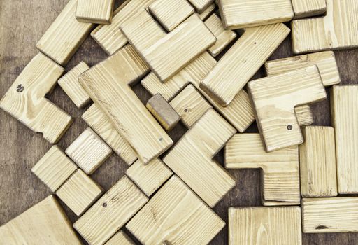 Children's wooden play, detail of an old game of construction, education and ingenuity