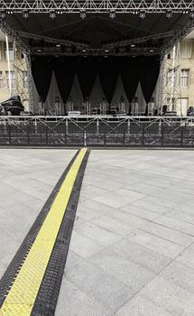 Stage of a concert, detail of a stage to play music, fun and party