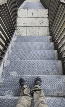 Emergency metal stairs, detail of an access for people