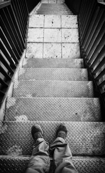 Emergency metal stairs, detail of an access for people