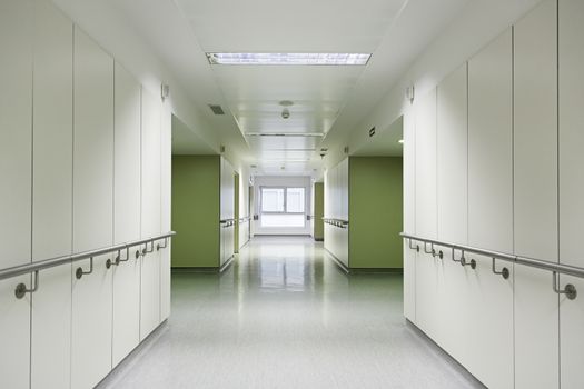 Corridor of a health hospital, detail of health and medicine, hospital complex, doctors and nurses, healing