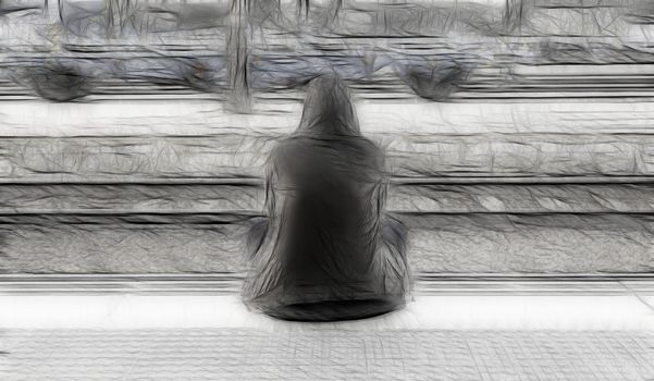 Woman sitting in a train station, detail waiting to grab a train