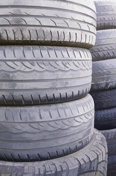 Old car wheels, detail of tires, rubber and rubber