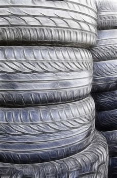 Old car wheels, detail of tires, rubber and rubber